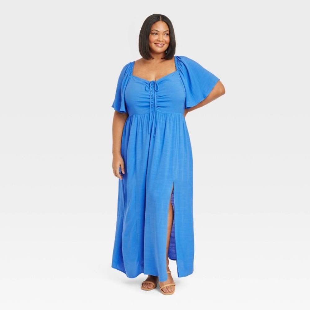 Women's Flutter Short Sleeve Dress - Ava & Viv™️ Blue XXL